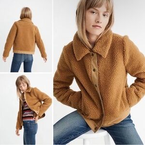 Madewell Sherpa Portland Camel Brown Faux Shearling Jacket Teddy Coat Sz M